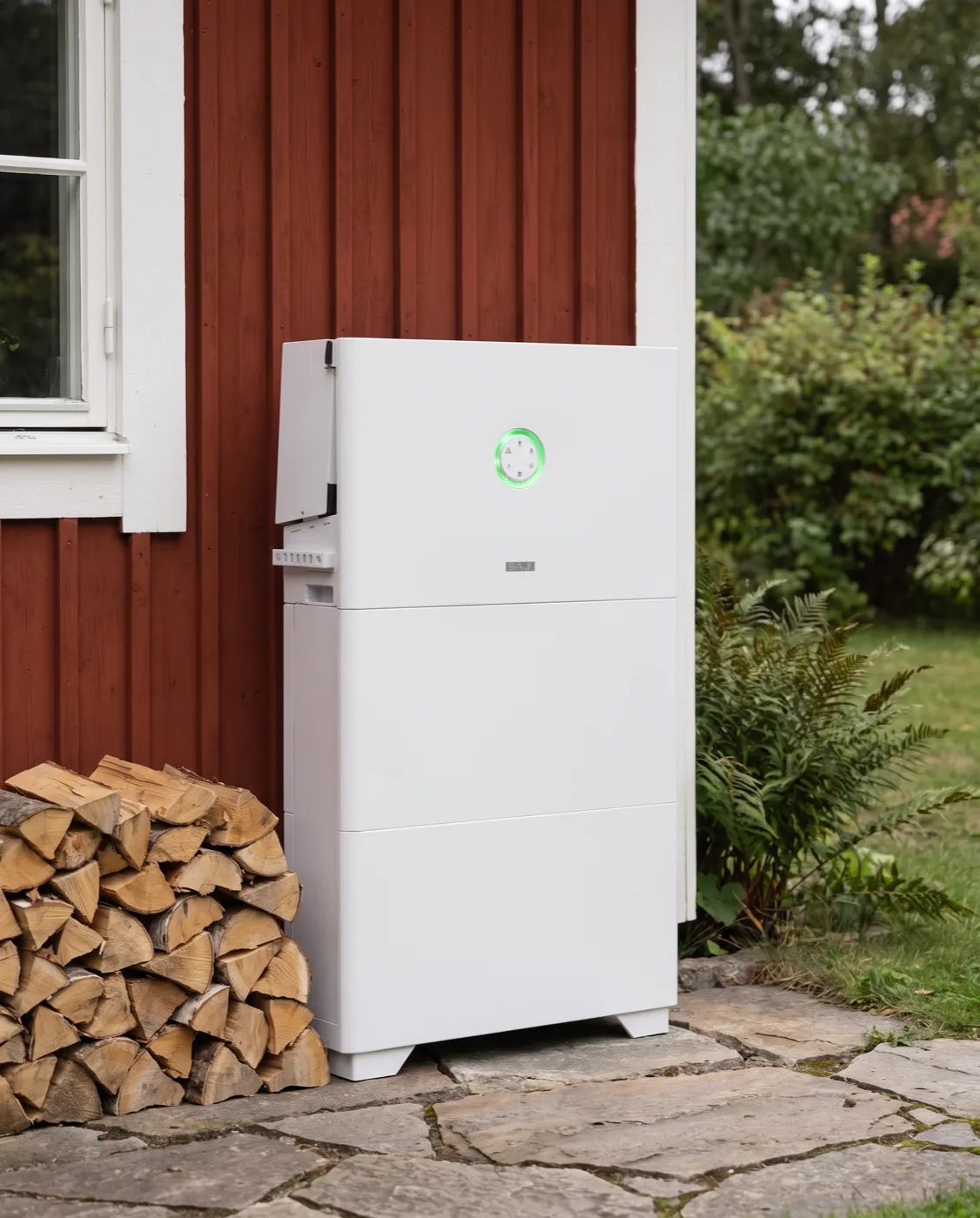 SAJ HS3 installerat utomhus vid en villavägg